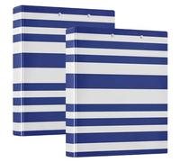 Carpeta impresa de tres anillas, carpetas de anillos en D con bolsillos, carpetas decorativas para la escuela, la universidad u oficina, rayas náuticas, azul y blanco