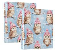 Carpeta impresa de tres anillos, carpetas de anillos en D con bolsillos, carpetas decorativas para la escuela, la universidad u oficina, lindos búhos de invierno, color azul