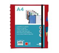 Liderpapel Carpeta A4 40 fundas intercambiables 5 sep con gomilla portada y lomo personalizable Rojo