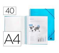 Carpeta liderpapel escaparate con espiral 40 fundas polipropileno din a4 azul