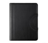 Carpeta multifuncional de piel para conferencias A4 con soporte para teléfono móvil, carpeta de anillas y bloc de notas, resistente al agua, para oficina y reuniones, color negro (negro)