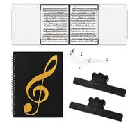 Carpeta Musical A4 Con 40 Bolsillos - Partituras Musicales, Negra, Fundas De Plástico, Plegable, 2 Clips - Formato A4 Para Hojas De Música