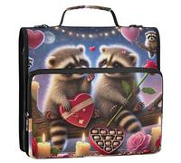 Carpeta organizadora con cremallera, diseño romántico de mapache de San Valentín, 3 anillas, 3,8 cm, con anilla en D, bolsa de carpeta escolar con correa para el hombro, funda de almacenamiento con