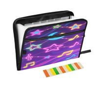 Carpeta organizadora de 13 bolsillos, tamaño carta A4, con cierre de cremallera, para almacenamiento de documentos, estrellas y lunas de colores fluorescentes