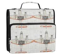 Carpeta organizadora de 3 anillos con asa y correa de hombro extraíble, impermeable, organizador escolar para escuela y oficina, avión, camino lleno de flores y hongos