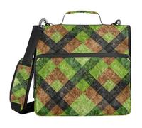 Carpeta organizadora de 3 anillos con asa y correa de hombro extraíble, multibolsillo, color verde y marrón a cuadros de 1.5 pulgadas, para oficina y escuela