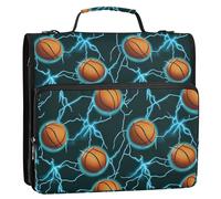 Carpeta organizadora de 3 anillos de 1.5 pulgadas con asa y correa de hombro extraíble, múltiples bolsillos, portátil, adecuada para baloncesto de escuela secundaria con azul y verde rayo