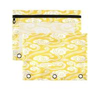 Carpeta para carpeta con ventana transparente, 3 anillos blancos, patrón de nubes auspiciosas, fondo amarillo, ventana transparente y ojales, bolsillos con 3 agujeros para aula, escuela, suministros