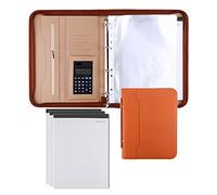 Carpeta para conferencias Organizador de carpetas, Carpeta portapapeles A4 con almacenamiento, portafolios, carpeta de cuero sintético, organizador de viaje con cremallera(Oranje,8digit calculator)