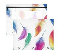 Carpeta para lápices, carpeta de plástico de 3 agujeros para carpetas de 3 anillos, paquete de 2 suministros escolares para profesores, plumas de corcho de pavo real coloridas