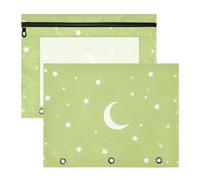 Carpeta para lápices, carpetas de bolsillo resistentes para cartas de papel A4, paquete de 2 unidades, estudiantes, oficina, niños, estrellas y lunas, color verde