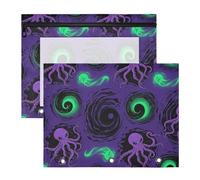 Carpeta para lápices, estuche resistente para bolígrafos para papel A4, cartas, paquete de 2 unidades, suministros escolares, morado, animales oscuros, monstruos marinos, carpeta verde para documentos