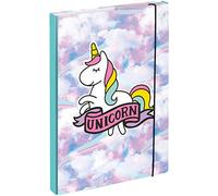 Carpeta para mochilas escolares A4 - Carpeta para niños con goma elástica y solapas interiores - Carpeta para grapas, caja de colección con goma elástica para niñas (arco iris)