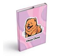 Carpeta para mochilas escolares - Carpeta A4 o A5 para niños con banda elástica y solapas interiores - Carpeta coleccionable con goma elástica para niñas y niños (Chow-Chow-perro, A4)