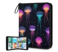 Carpeta para tarjetas coleccionables de 4 bolsillos, diseño de medusas de fantasía, álbum de tarjetas de animales del océano con fundas extraíbles, libro de tarjetas impermeable con cremallera