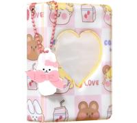 Carpeta para tarjetas de fotos Kpop de 3 pulgadas, mini álbum de fotos Kpop, soporte para tarjetas de fotos hueco de corazón de amor, álbum Kpop con 40 bolsillos con bonito colgante para colección de