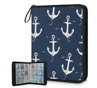Carpeta para tarjetas de intercambio con 9 bolsillos de anclaje, carpeta para tarjetas de ancla del océano, álbum de tarjetas con fundas extraíbles, libro de tarjetas impermeable con cremallera