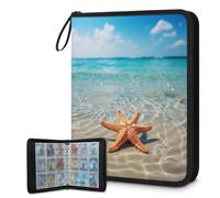 Carpeta para tarjetas de intercambio con 9 bolsillos, diseño de estrella de mar, playa, para verano, océano, estrellas de mar, álbum de tarjetas con fundas extraíbles, impermeable, con cremallera