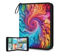 Carpeta para tarjetas de intercambio de 4 bolsillos, diseño de arcoíris, teñido anudado, carpeta de arte abstracto, álbum de tarjetas con mangas extraíbles, impermeable, con cremallera, capacidad para
