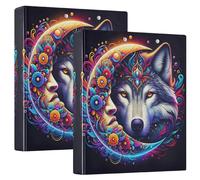 Carpeta personalizada de 3 anillos con diseño de lobo fresco colorido de anime de 1 1/2 pulgadas, capacidad para 200 hojas, carpeta de recetas de anillos redondos, 12.4 x 10.6 x 2.36 pulgadas, 1