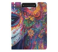 Carpeta portapapeles con almacenamiento Dia De Los Muertos Mexican Sugar Skull Girl A4 Clipfolio doble Metal Clips Portalápices Portalápices con tapa dura