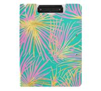 Carpeta portapapeles con almacenamiento, palmera tropical, hojas rosas y doradas, A4, portapapeles dobles, soporte para bolígrafos, tablero de clip de oficina con cubierta