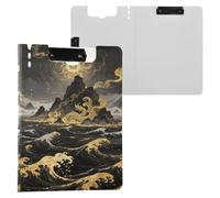 Carpeta portapapeles con diseño de ondas negras y doradas, tamaño A4, doble clip de metal, soporte para bolígrafos, tablero escolar con tapa dura