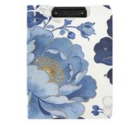 Carpeta portapapeles de peonías azules y doradas, tamaño A4, portapapeles horizontales y verticales, doble clip, tablero escolar con tapa