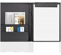 carpeta, Portapapeles de piel sintética, plegable, tamaño A4, con clip for documentos, bloc tarjetas visita y soporte for bolígrafos(Svart)