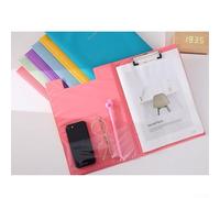 Carpeta portapapeles plegable para A4 con tapa, soporte de metal para documentos, trabilla para bolígrafo integrada y bolsillo interior, 315 x 225 mm, negro/azul rey/L (rosa roja)