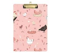 Carpeta portapapeles tamaño A4 de 31,7 x 22,8 cm de grosor con clip de perfil bajo para grabador de observación, coaching y trading, patrón de gallina rosa