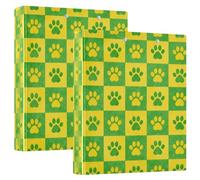 Carpeta redonda de 1.5 pulgadas, estampado de huellas de perro a cuadros amarillos y verdes con cubierta de bolsillo, 1/2 paquete de carpetas para tamaño carta (11 x 8.5 pulgadas), tapa dura, paquete