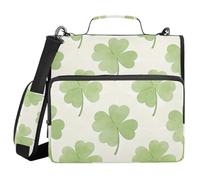 Carpeta resistente con cremallera de 3 anillos de 1.5 pulgadas, trébol verde, fondo beige, trébol verde, con correa para el hombro y asa, organizador de documentos adecuado para la escuela secundaria
