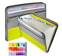 Carpeta tipo acordeón A4, 13 compartimentos, carpeta de archivos, carpeta clasificadora con cremallera, bolsa para documentos, funda de lona, documentos, verde