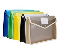 Carpetas Archivadoras de Plástico A4, 5 Piezas Bolsas de Documentos Impermeables Transparente Organizador de Archivos con Botón para Escuela, Oficina, Hogar y Viajes