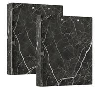 Carpetas artísticas clásicas de mármol negro de 3 anillos de 1.5 pulgadas con capacidad para 200 hojas, bonitas carpetas para cuadernos, carpeta de anillos redondos, resistente, 12.4 x 10.6 x 2.36