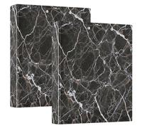 Carpetas artísticas de 3 anillos con textura de mármol negro de 1.5 pulgadas con capacidad para 200 hojas, bonita carpeta de recetas de anillos redondos florales, 12.4 x 10.6 x 2.36 pulgadas, 1
