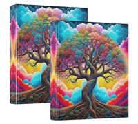 Carpetas coloridas de árbol de neón azul rojo de 1 1/2 pulgadas, 3 anillos para 200 hojas, carpetas lindas para cuaderno, carpeta de recetas de anillos redondos, 12.4 x 10.6 x 2.36 pulgadas, 1 paquete