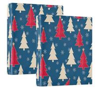 Carpetas de 3 anillos azules de árboles de Navidad de 1.5 pulgadas, carpetas de anillos en D con bolsillos, carpetas decorativas para escuela, universidad u oficina (paquete de 2)