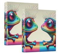 Carpetas de 3 anillos con estampado de ranas coloridas personalizadas de 1 1/2 pulgadas, capacidad para 200 hojas, carpeta de recetas con anillos redondos, 12.4 x 10.6 x 2.36 pulgadas, 1 paquete