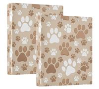 Carpetas de 3 anillos de 1-1/2 pulgadas, paquete de 2 unidades, estampado de huellas de perro, color marrón y blanco, carpeta decorativa con capacidad para 200 hojas, carpetas versátiles para