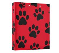 Carpetas de 3 anillos de 1.5 pulgadas, estampado de huellas de perro negro, carpeta decorativa roja con 3 bolsillos interiores, organizador básico para suministros de oficina escolar, 1 paquete