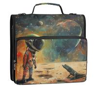 Carpetas de 3 anillos de astronauta espacial de 1 1/2 pulgadas, organizador con cremallera, bolsa escolar con correa para el hombro, carpeta de almacenamiento de tela con asa