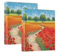 Carpetas de 3 anillos de flores rojas y naranjas vibrantes de 1.5 pulgadas con capacidad para 200 hojas, carpetas de colores, cuaderno de recetas de anillos redondos, 12.4 x 10.6 x 2.36 pulgadas, 1