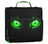 Carpetas de 3 anillos negros brillantes con diseño de ojos de gato en D de 1 1/2 pulgadas, organizador con cremallera, bolsa con correa para la escuela, caricaturas, cartera, soporte para 500 hojas