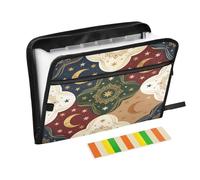 Carpetas de archivos con bolsillos, 13 bolsillos, tamaño carta A4, con cierre de cremallera, para negocios, bohemio, marrón, misteriosa estrella y luna, carpeta de