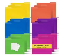 Carpetas de archivos de polietileno pesadas, pestañas de corte de 1/3, paquete de 36, colores surtidos, tamaño carta, con etiquetas adhesivas, por Better Office Products