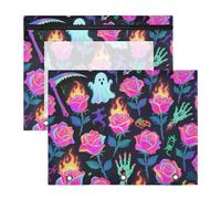 Carpetas de bolsillo resistentes para carpetas de 3 anillos, paquete de 2 para estudiantes, regreso a clases, feliz Halloween, rosa roja