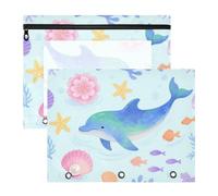 Carpetas de bolsillo resistentes para cartas de papel A4, paquete de 2 unidades, para estudiantes, regreso a clases, acuarela, estilo infantil, delfín, animales, peces