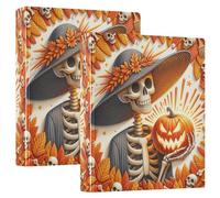 Carpetas de esqueleto naranja de calabaza de Halloween de 1.5 pulgadas, 3 anillos con capacidad para 200 hojas, bonitas carpetas de 3 anillos, carpeta floral con anillos redondos, 12.4 x 10.6 x 2.36